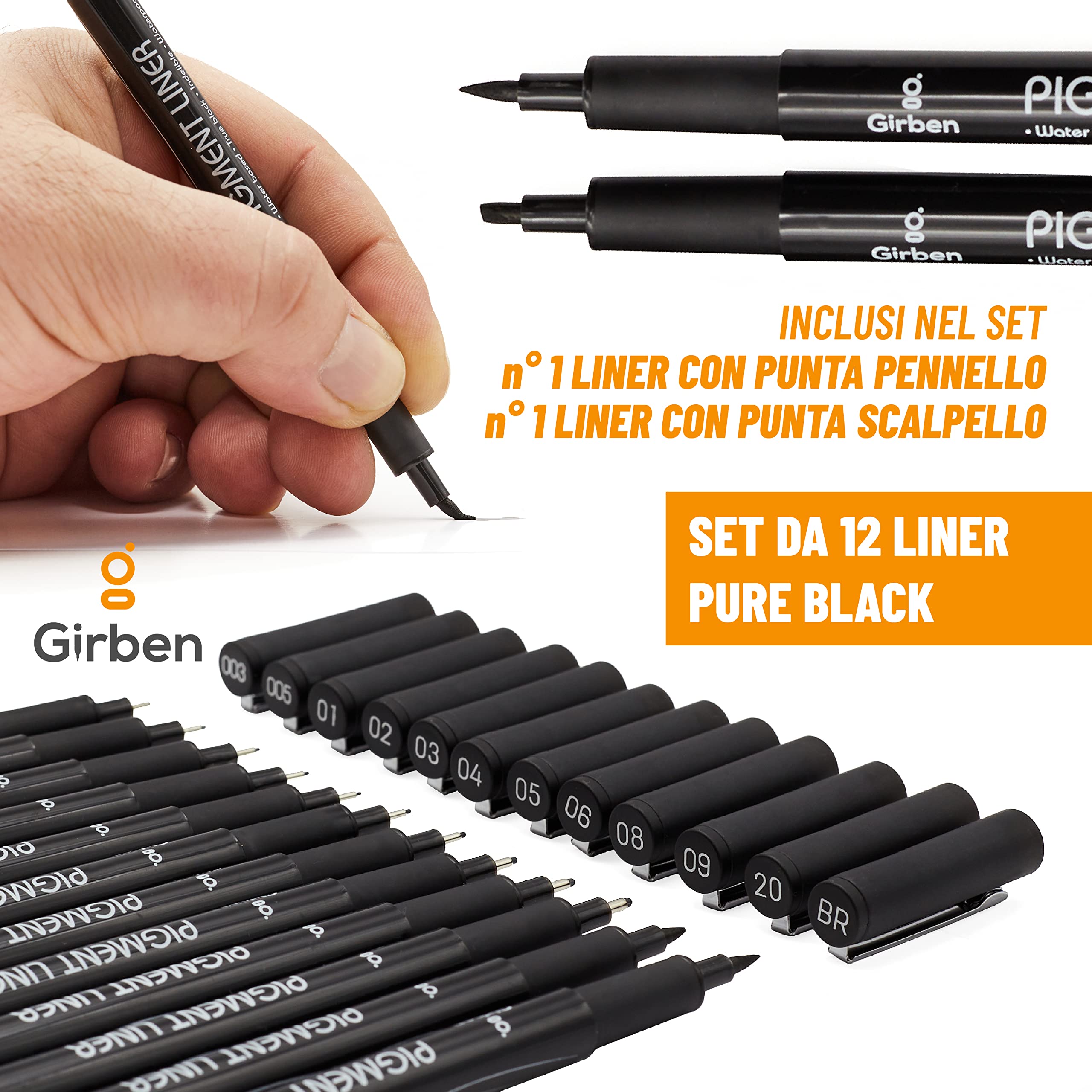 Penne Fineliner Girben Per Disegno - Set Da 12 Con Punte Diverse, Inchiostro A Base Acqua, Asciugatura Rapida - Foto 8