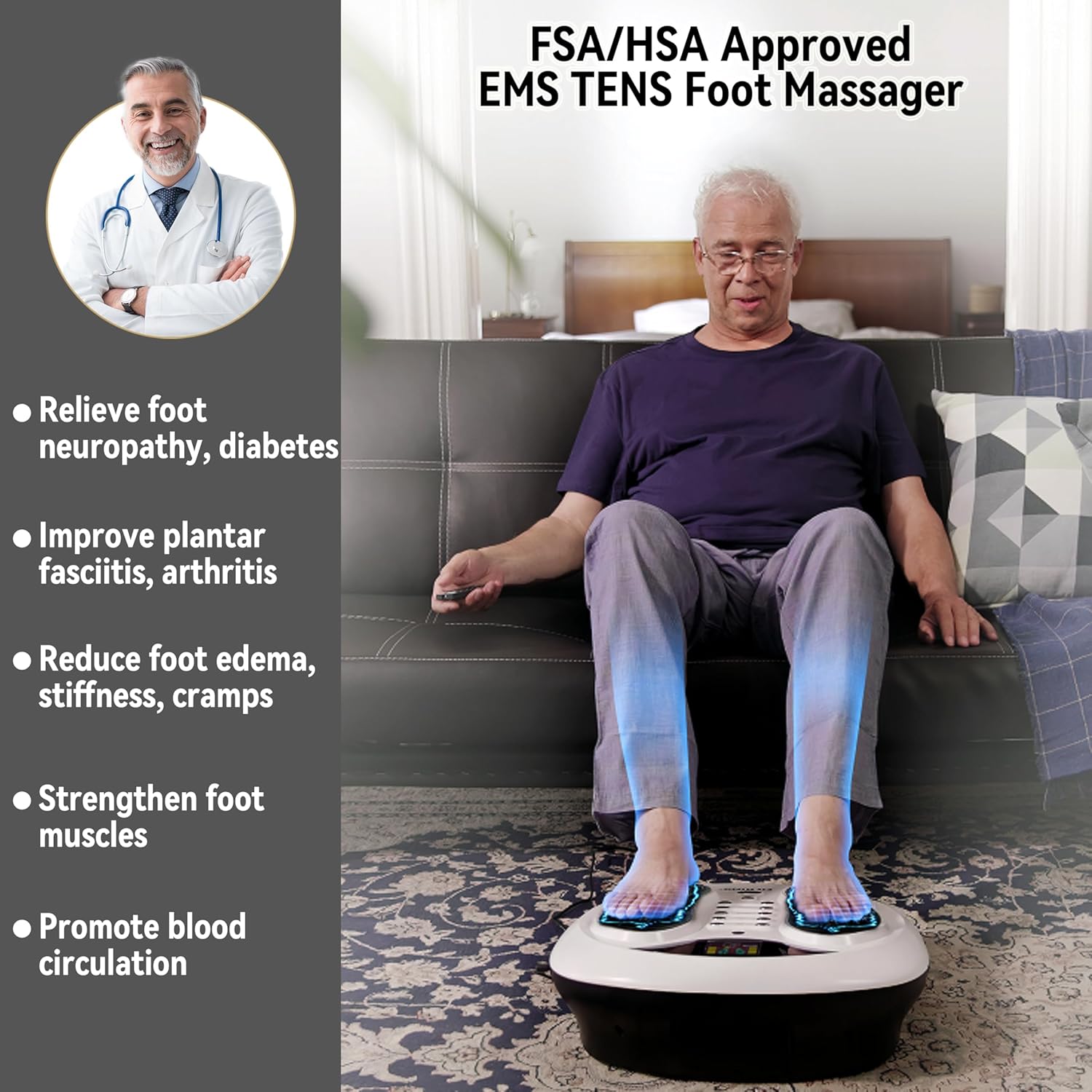 FIT KING Neuropathy Pain Relief for Feet Massager, EMS Foot Massager for Neuropathy with TENS Pads, Foot Circulation Stimulator for Plantar Fasciitis, Diabetes Feet Pain Relief - Image 2