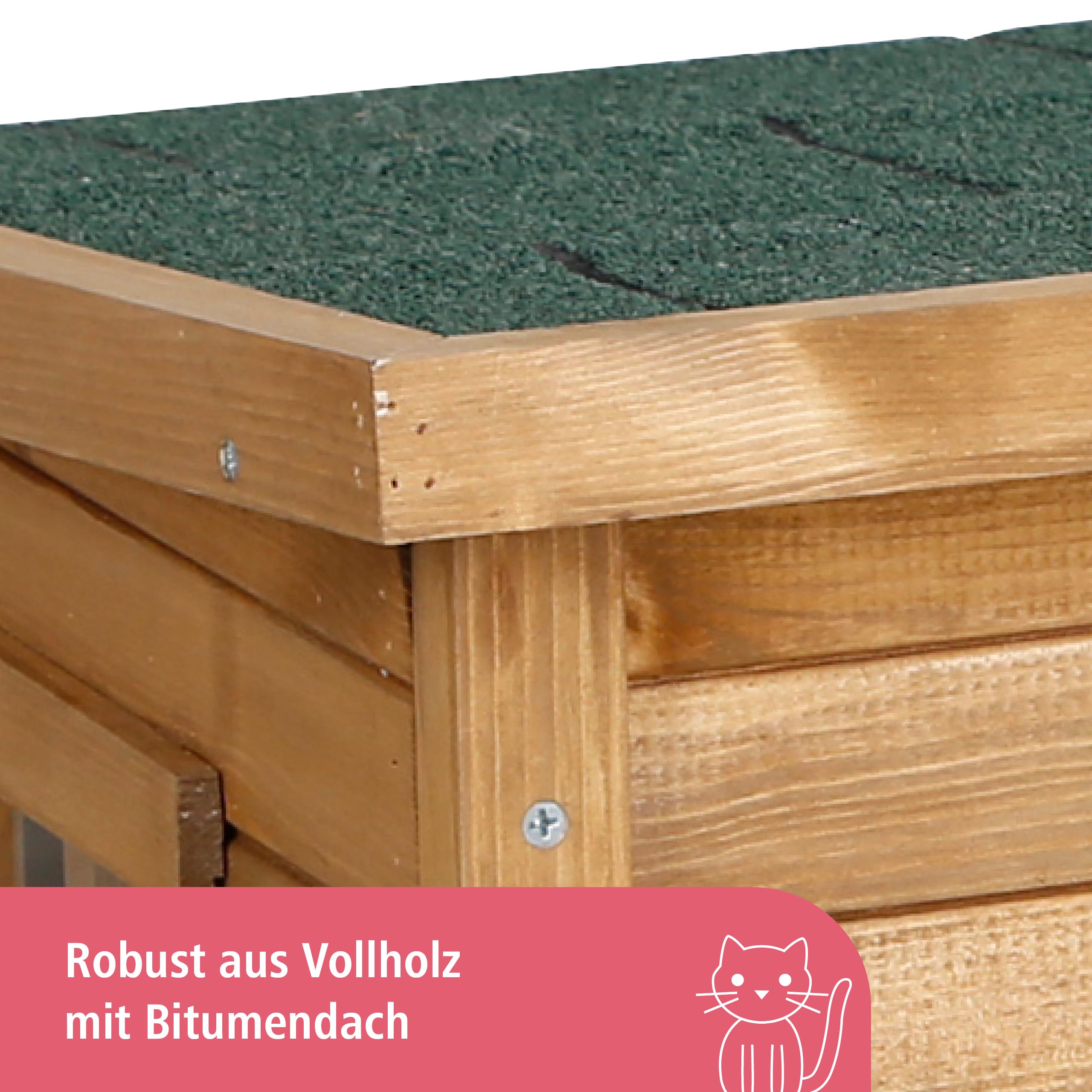 Kerbl Pet Katzenhaus Rustica, Braun/Grün, 57x45x43 cm, Holz, mit Schwingtüre, Plexiglasfenster, höhenverstellbare Kunststofffüße