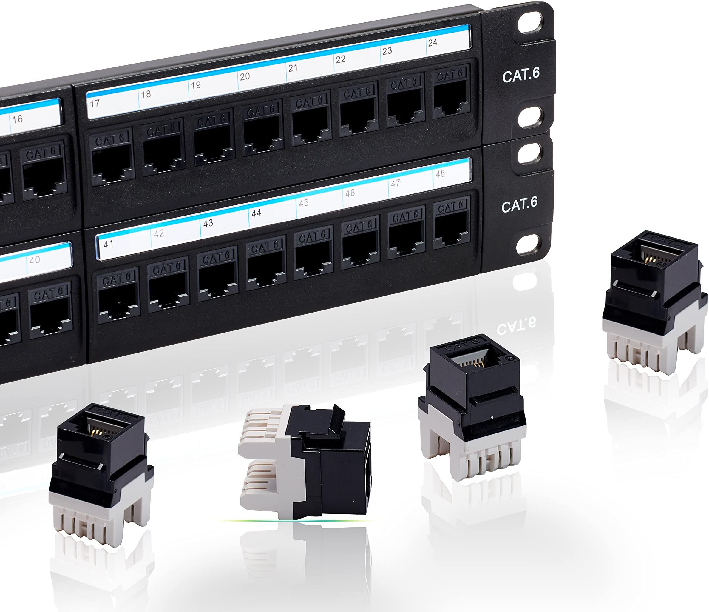 Lysymixs Cat6 Patch Panel 48 Port with Keystone, RJ45 Network Panel 19 Inch, Punch Down Keystone Ethernet Patch Panel with Back Bar