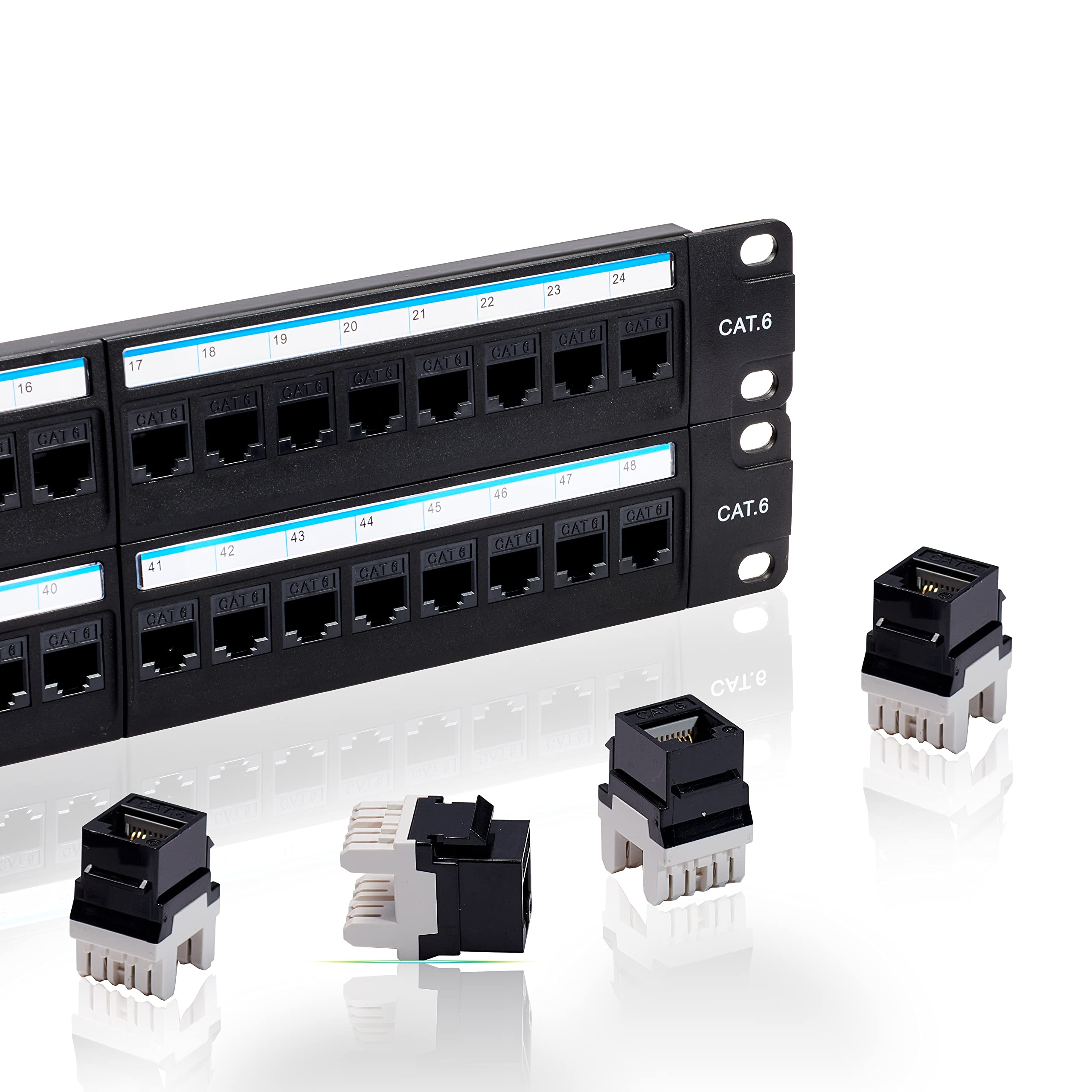 Cat6 Patch Panel 48 Port with Keystone, RJ45 Network Panel 19 Inch, Punch Down Keystone Ethernet Patch Panel with Back Bar