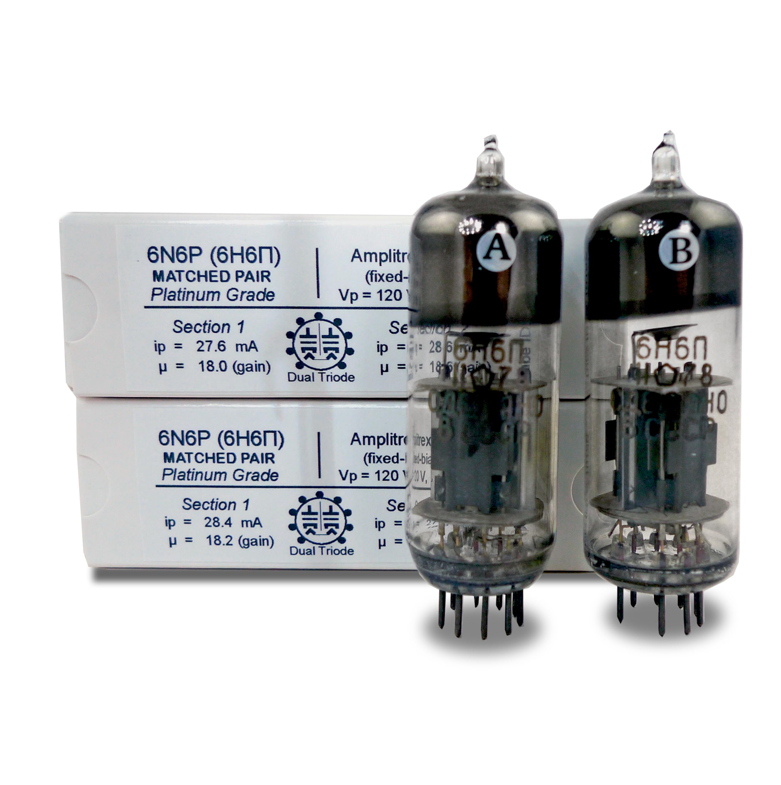 Riverstone Audio - 6N6P (6H6П) Vacuum Tubes, NEVZ, Amplitrex Tested and Matched, Audio Amplifier - 9-pin - Platinum Grade - NOS Matched Pair (6H6П) 6N6P