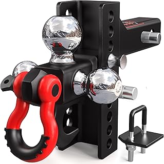 TYT Adjustable Tri-Ball Trailer Hitch for 2 inch Receiver, 4.5" Drop/Rise, Triple Balls (1-7/8",