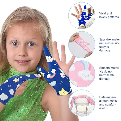 Miniatura 3 de Janmercy 16 Piezas Protector para Dejar de Chuparse el Dedo para Niños Guantes Masticables Transpirables Protector de Pulgar para Morderse las Uñas