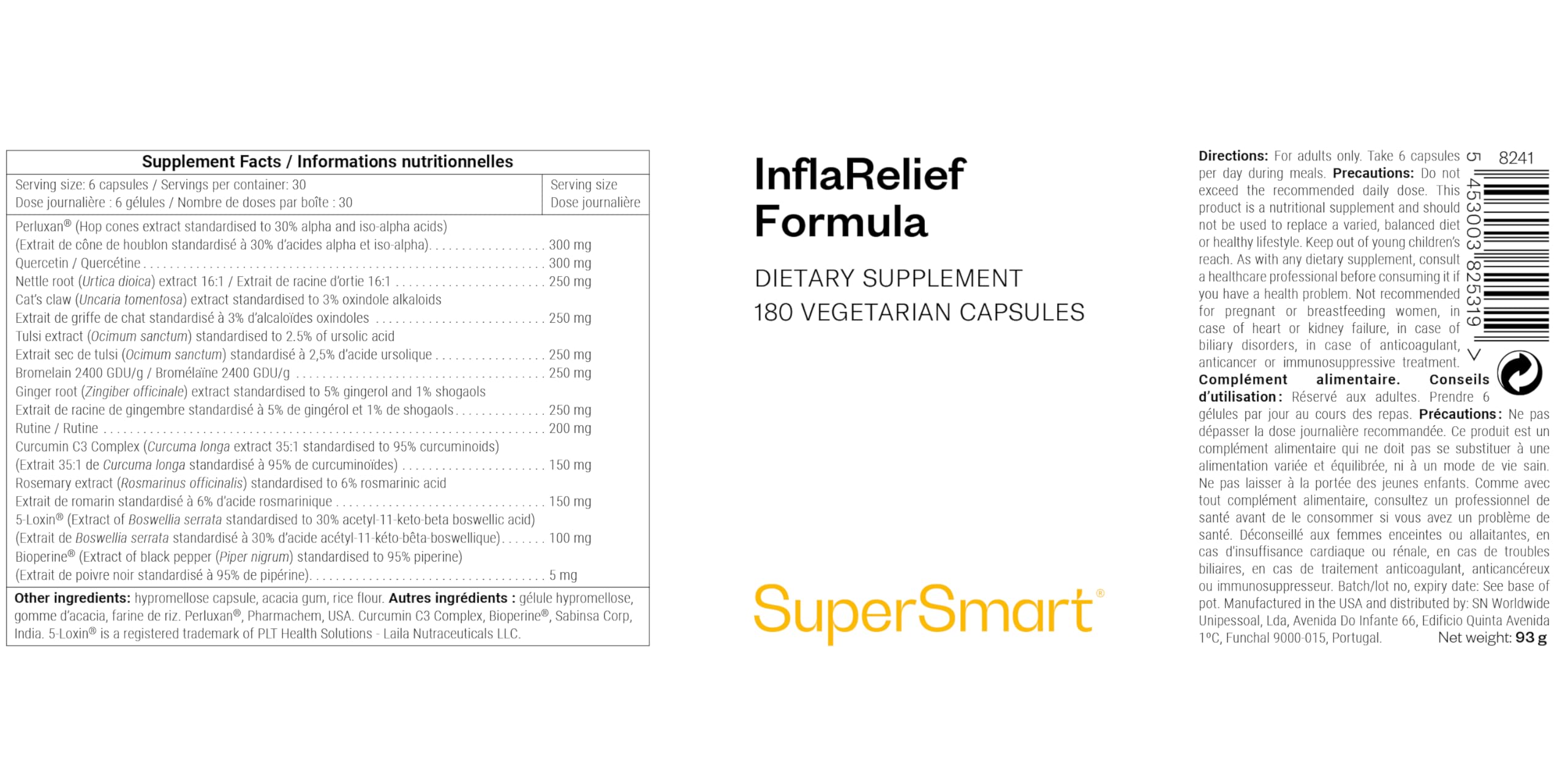 InflaRelief Formula - Mit Kurkuma, Bioperin, Quercetin & - SuperSmart | Bromelain - Kraftvolle & natürliche Schmerzlinderung & Entzündungshemmend - Nicht GVO & Glutenfrei - 180 vegetarische