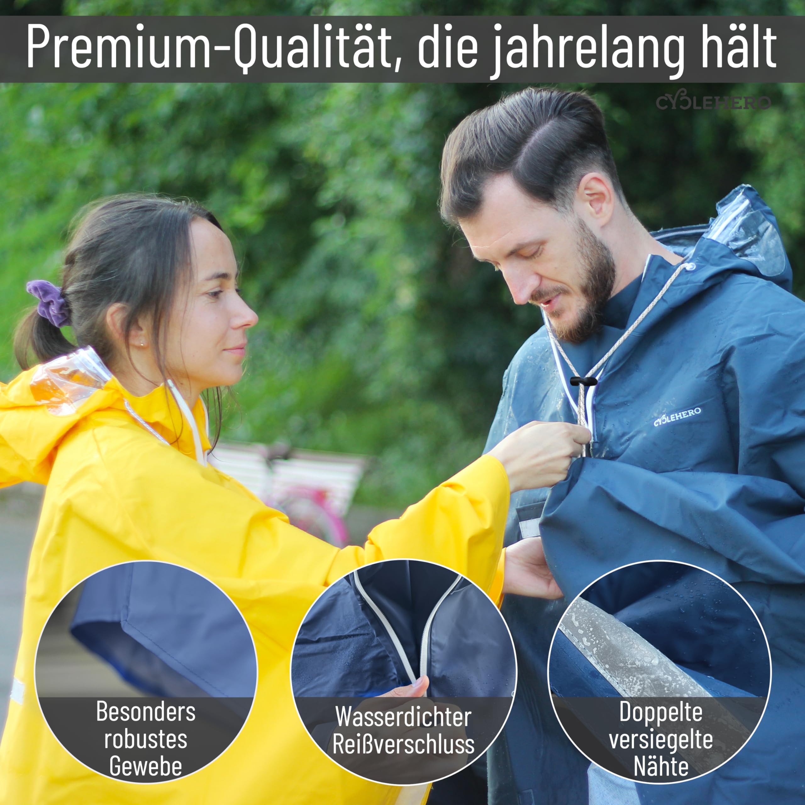 Regenponcho Fahrrad extra wasserdicht und robust - TEST SEHR GUT - Premium Regencape Fahrrad mit Reflektoren, Sichtfenster - Regenbekleidung als Regenponcho Herren und Damen - Regenjacke