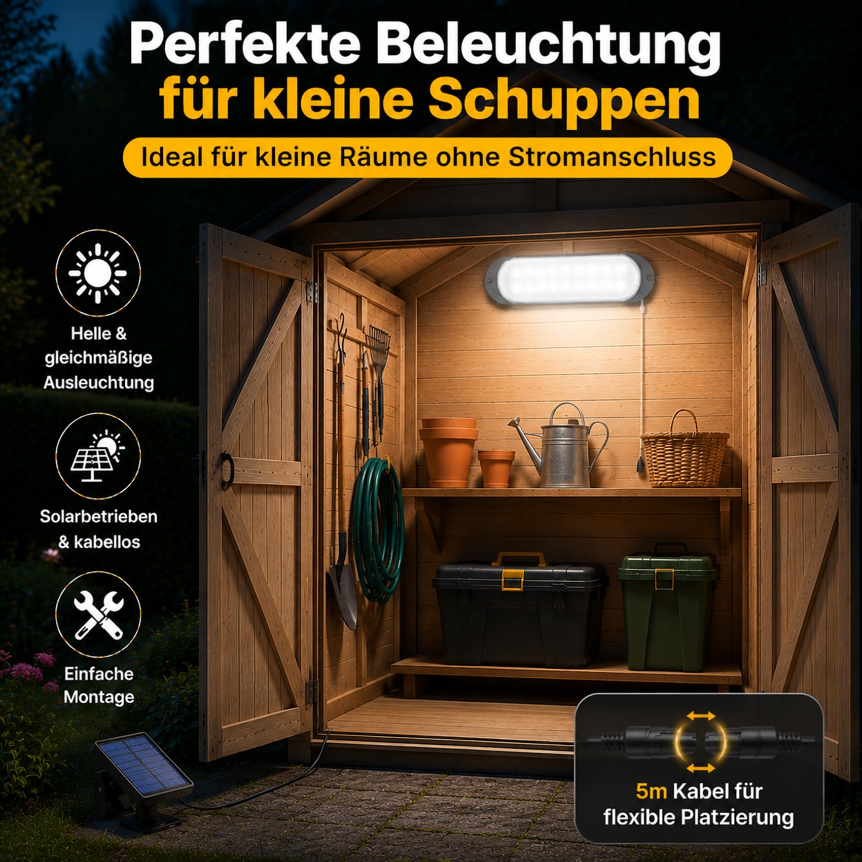 ChunHee Solar-Hängelampe IP65 Wasserdicht 20LED mit String Control für Innen Außen Garten Garage Terrasse (Kalt x2)