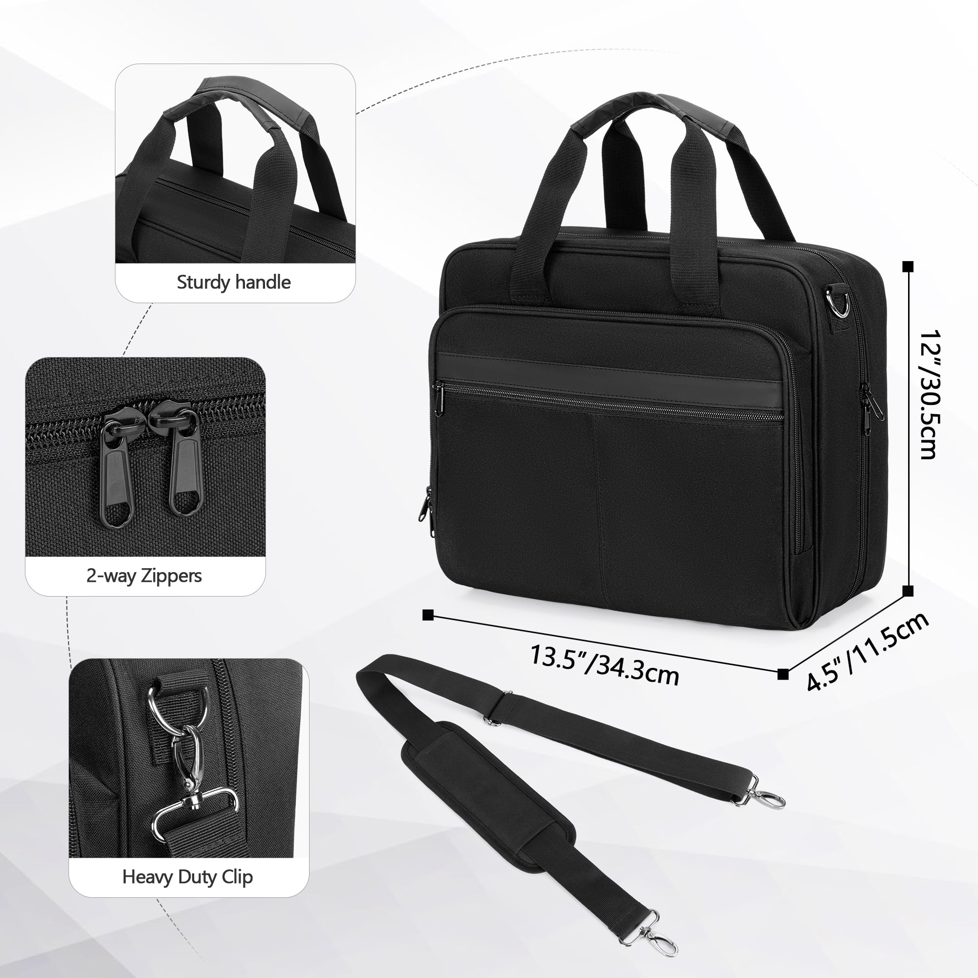 Porte-documents A4 pour Ordinateur Portable 13 ", Noir | avec Poignée et Bandoulière, Idéal pour les Voyages d'affaires, avec Fonction Bureautique Portable