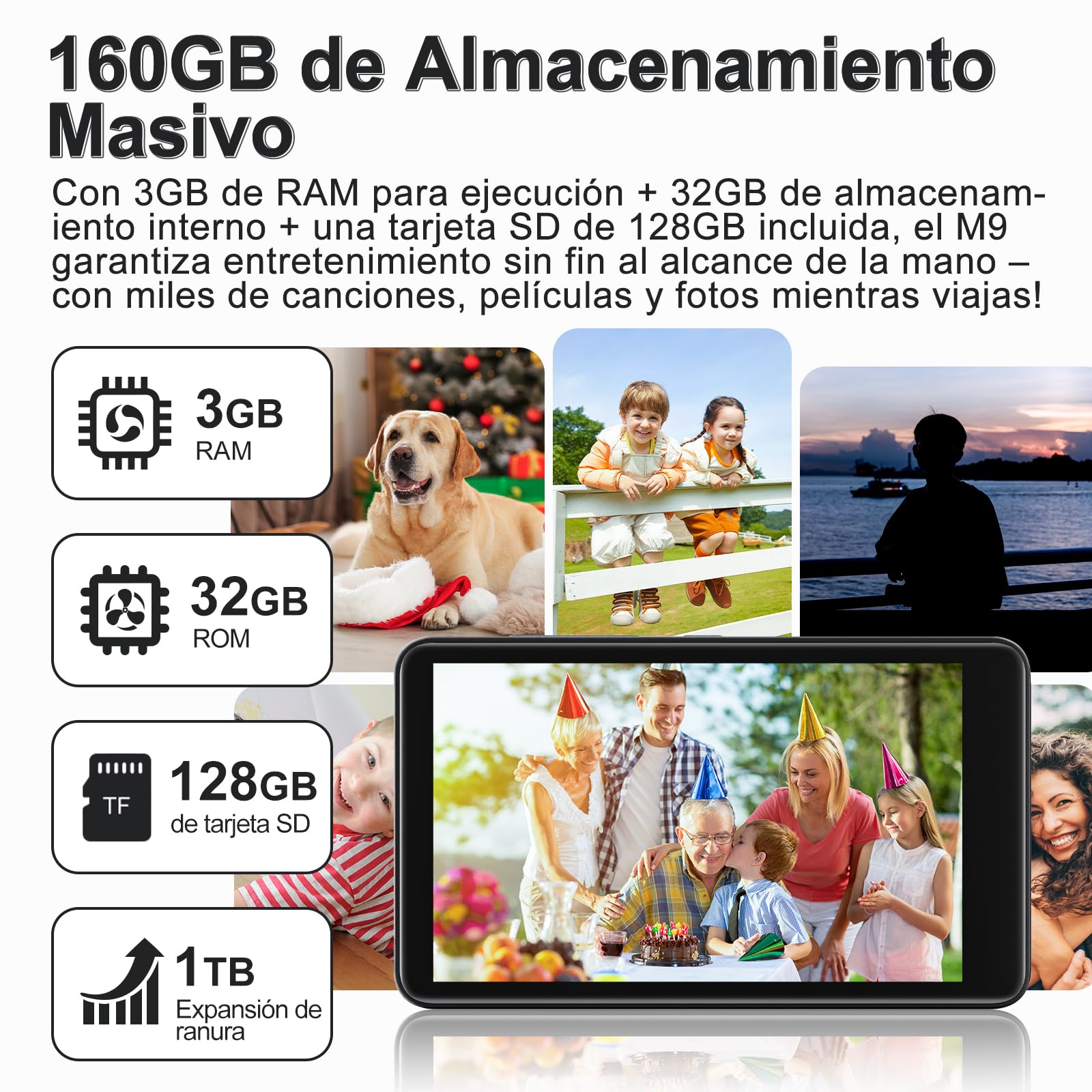 Diofox Reproductor MP3 de 160 GB con Bluetooth y WiFi, Android 13.0 MP3 Player Spotify, 4,02 pulgadas, pantalla táctil MP3, reproductor MP4, Amazon Music, Deezer, FM Radio, Play Store, reproductor de