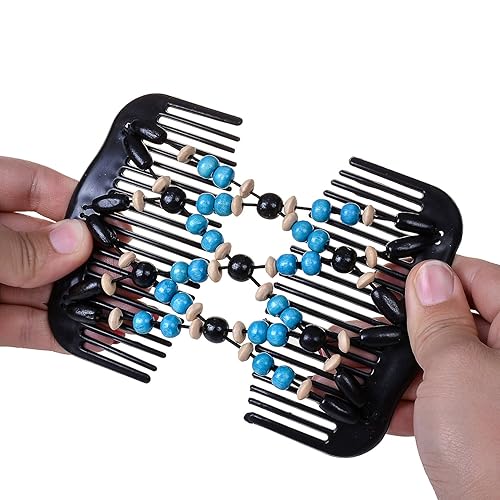 Miniatura 3 de Magic Wood Beads - Clip de peine doble para el cabello, accesorios elásticos para el cabello para mujer (azul, beige, rosa, rojo, morado) (azul)