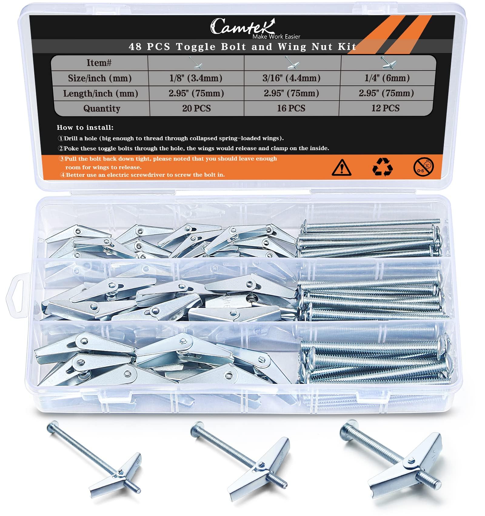 48PCS Toggle Bolt and Wing Nut Set