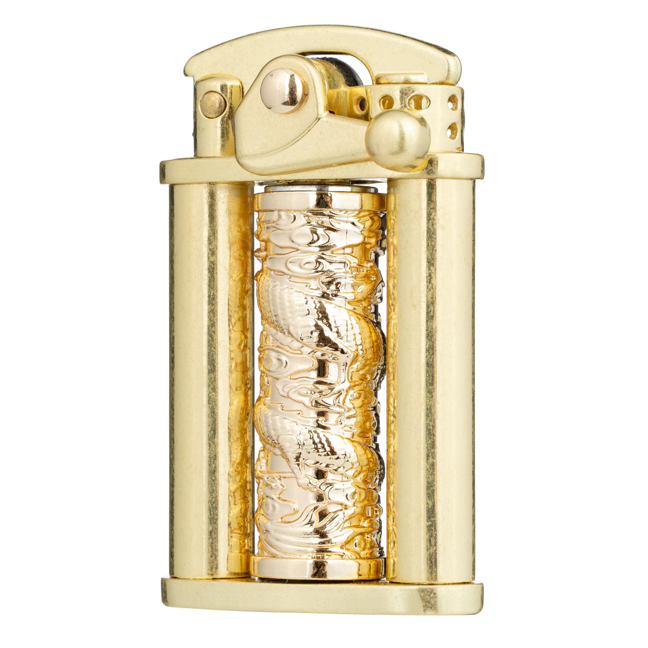 Antique Type Rotatable Dragon Pillar Soft Flame Rocker Arm Petrol Kerosene Lighter (Brass)