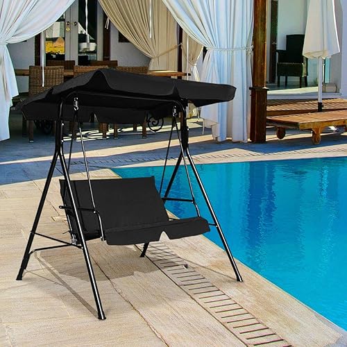 Miniatura 3 de Tangkula Columpio de porche para 2 personas, columpio al aire libre con cojines extraíbles, estructura de acero sólido, columpio de patio con toldo