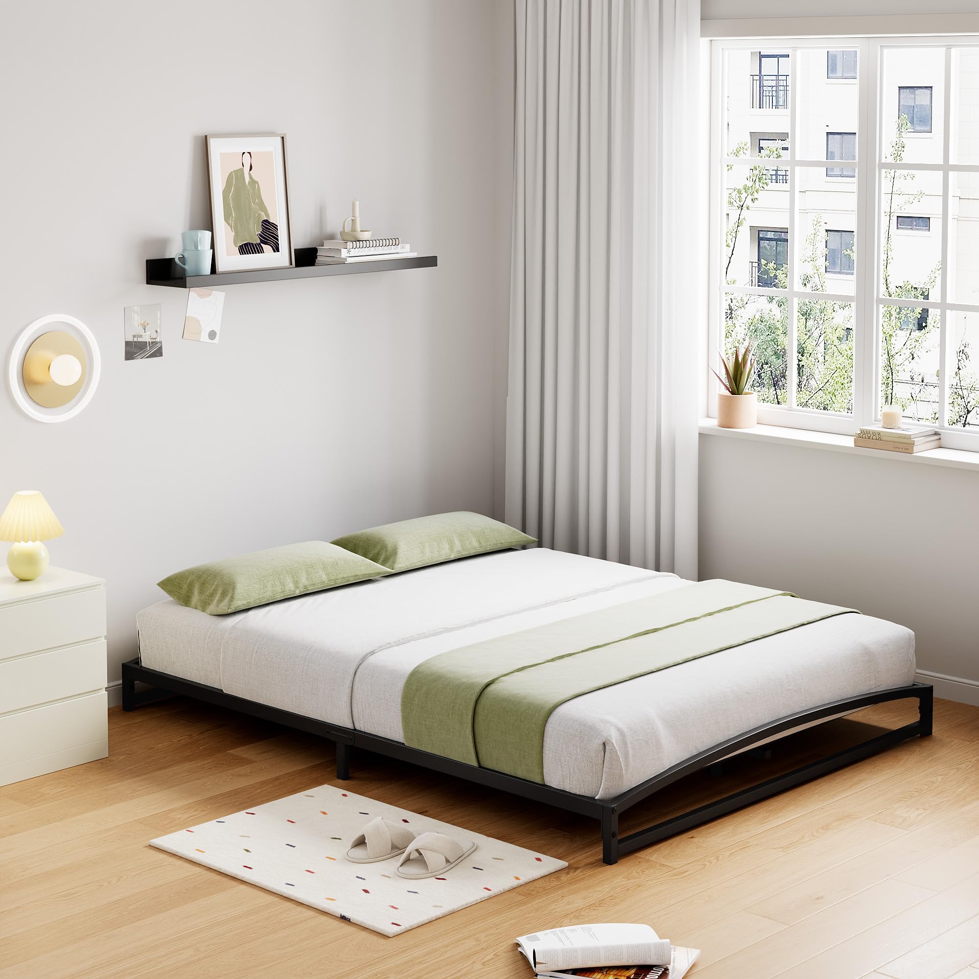 King Size Metal Platform Bed Frame Modern Arch Design Heavy Duty 1000 Lb Capacity Low Profile Safe Design