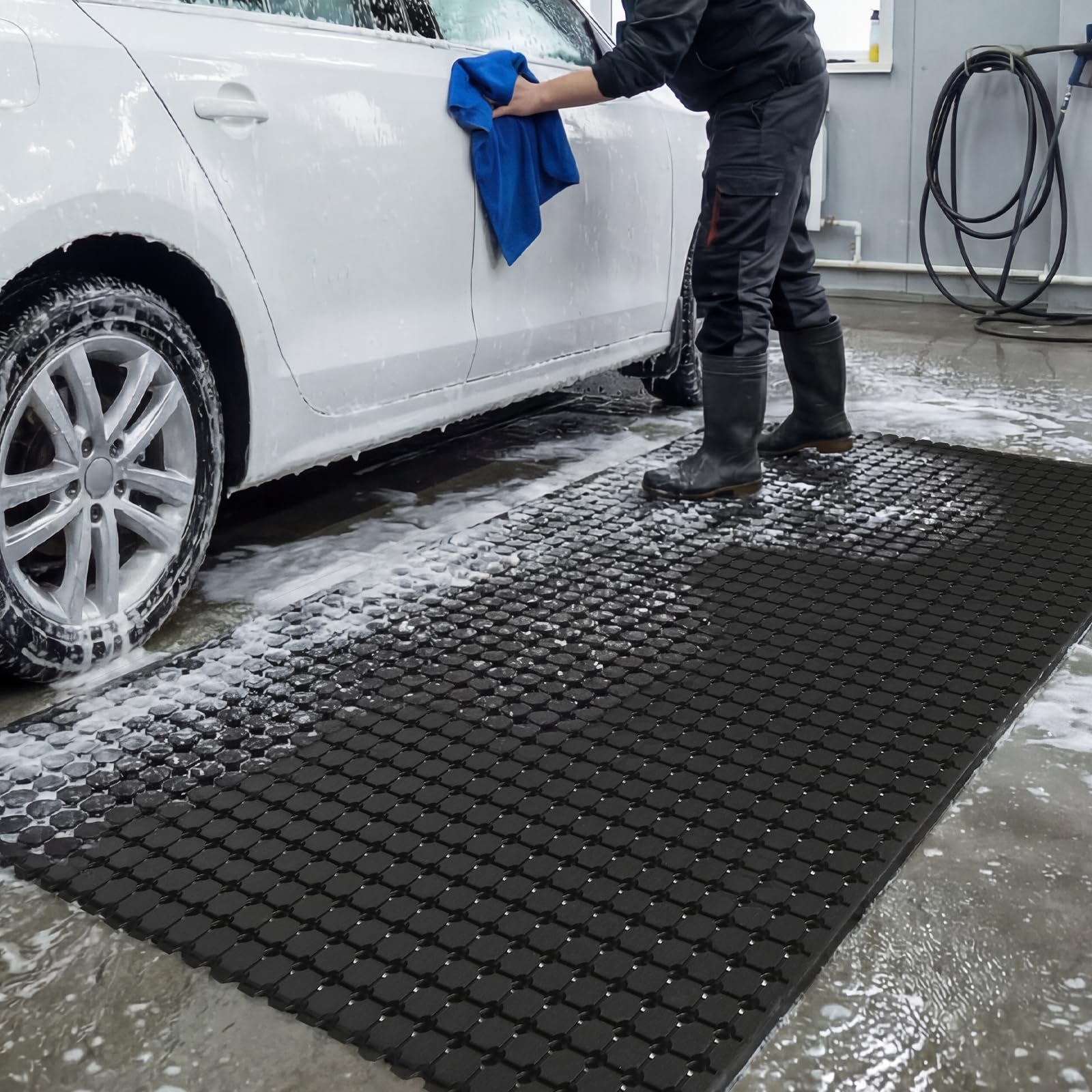 jxgzyy Ringgummimatte Antirutschmatte Schmutzfangmatte Gummimatte fußmatte außen Drainagematte für Eingangsbereich, Garage, Küche & Außenbereich 100 x 150cm