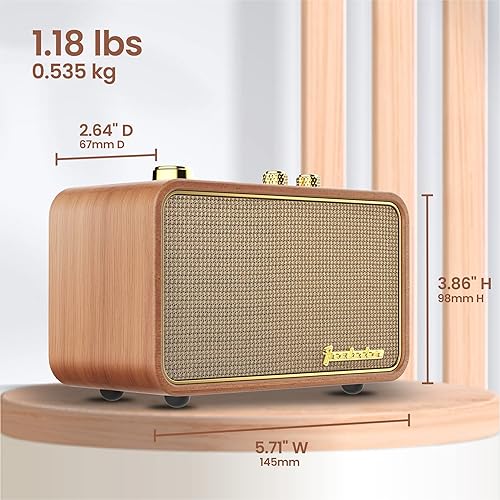 Miniatura 6 de Trenbader Artlink - Altavoz inalámbrico estéreo AMFM Retro de madera Bluetooth con altavoces integrados diseño elegante y vintage altavoz Bluetooth