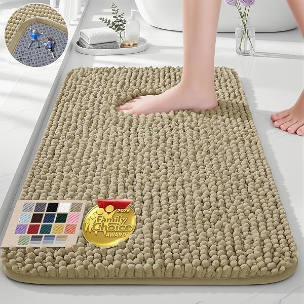 Ophanie Beige Bathroom Rugs 24x17, Soft Chenille Bath Mat, Non Slip Absorbent…