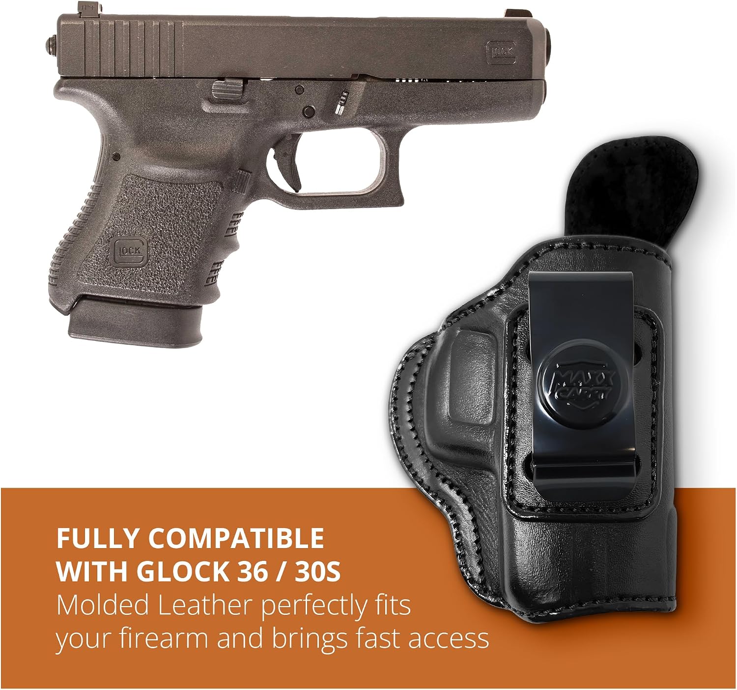 Genuine Leather Iwb Holster for Glock 36 / 30s Pistol - Tactical Handgun Iwb Leather Holster Glock - Comfortable Appendix Everyday Carry - Maxx Carry Holsters