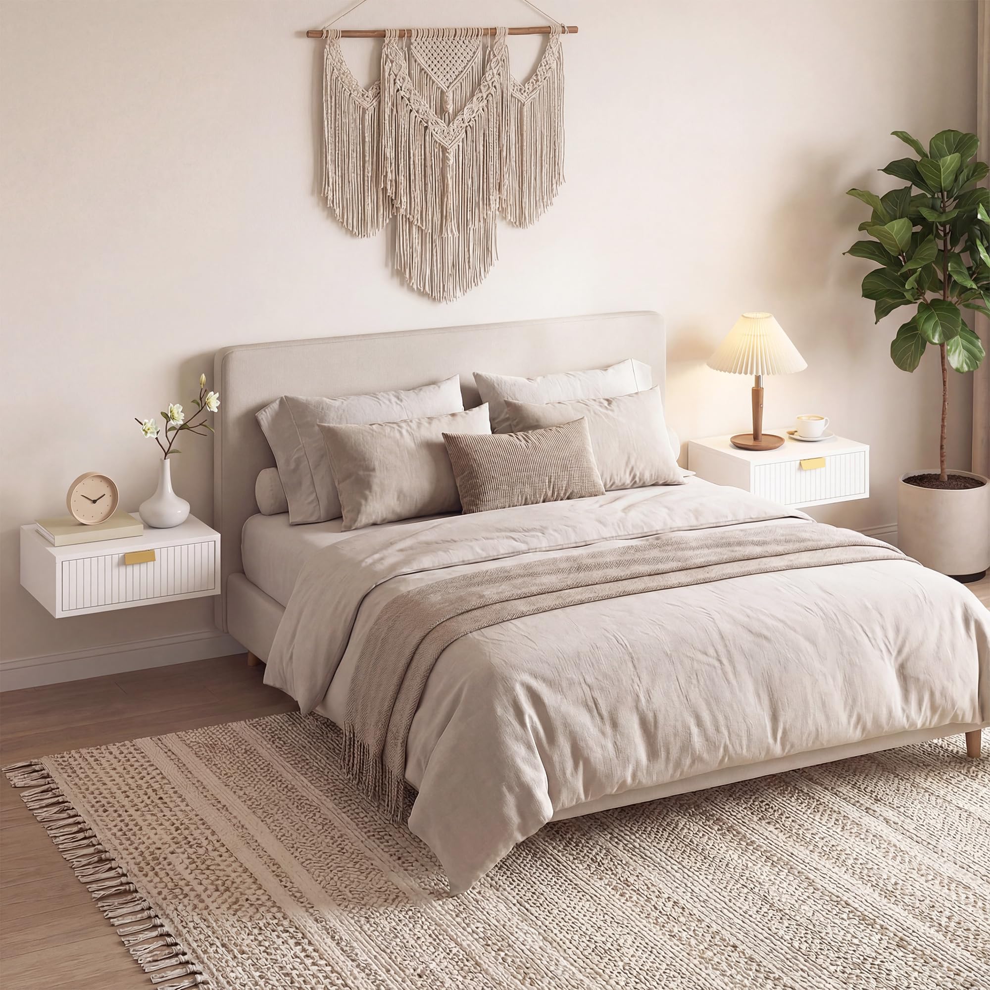 HOMCOM Lot de 2 Tables de Chevet murales, Tables de Nuit suspendues avec tiroir ondulé, Style Moderne, pour Chambre à Coucher, Salon, 40 x 30 x 15 cm, Blanc