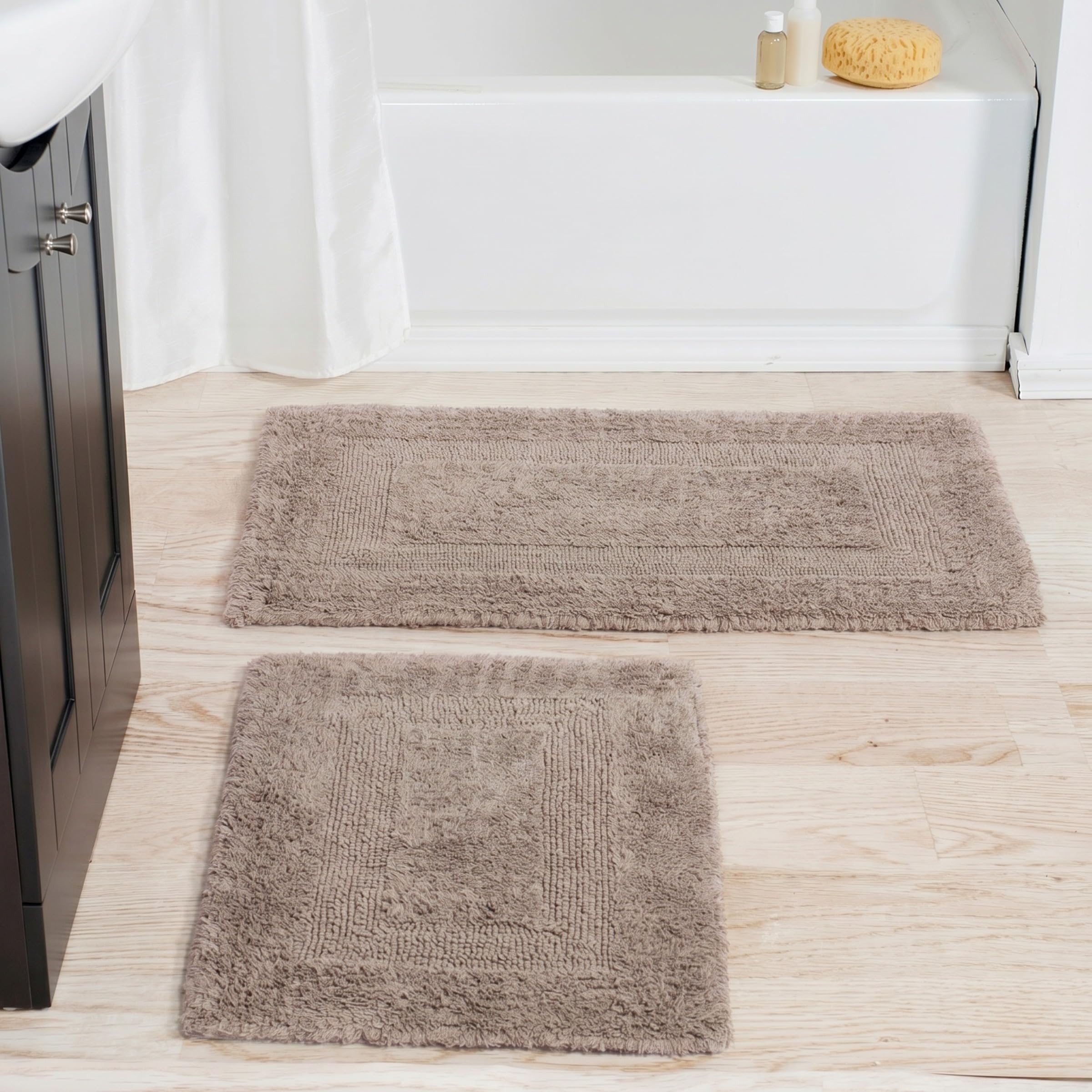 Tapis de bain réversible en coton Lavish Home 2 pièces de qualité supérieure
