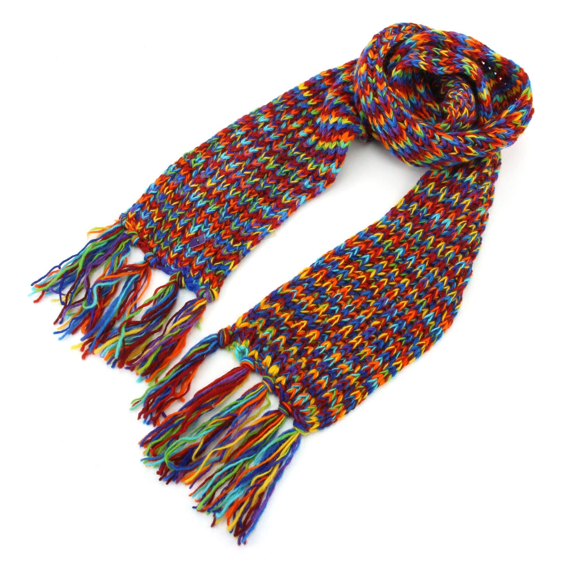 Handmade Wool Scarf Hand Knitted 160cm Long Warm Nepal SD Rainbow