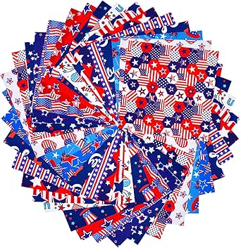 Amazon.com: Wadukud 60 Pcs 10 x 10 in Patriotic Fabric Bundle Quilting ...