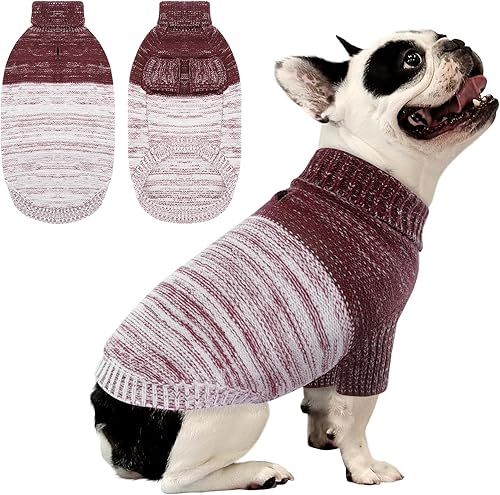 Queenmore Small Dog Sweater, Knitted Puppy Pullover, Soft Turtleneck, Long Sleev