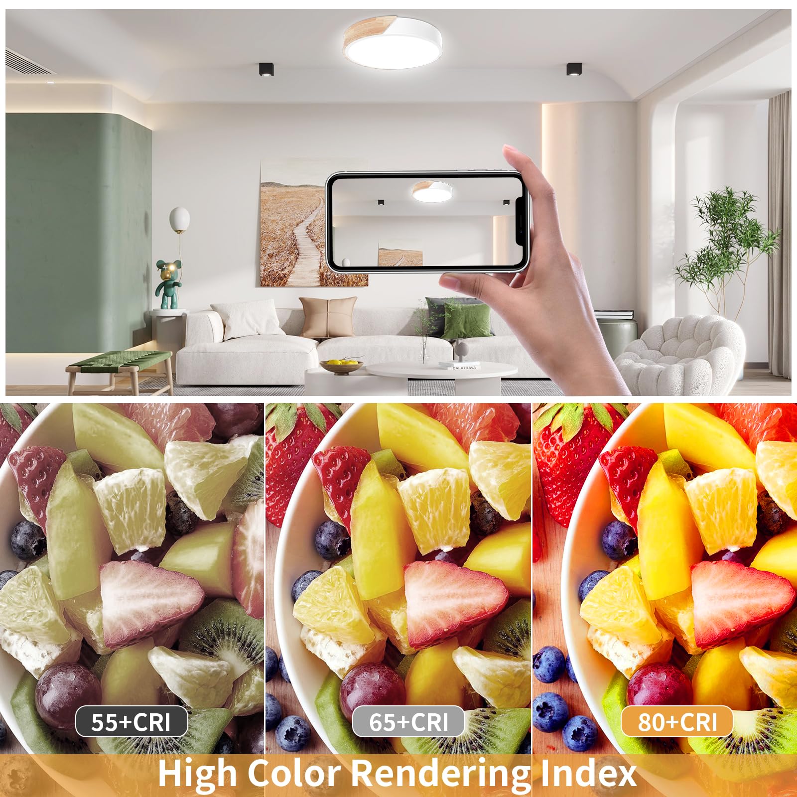 Yexati Plafoniera LED Dimmerabile 3000K-6000K,32w Plafoniera Led Soffitto Moderna in Legno,Plafoniere Telecomando&Smart App,Adatto a Soggiorno,Camera da letto, Cucina, Bianco