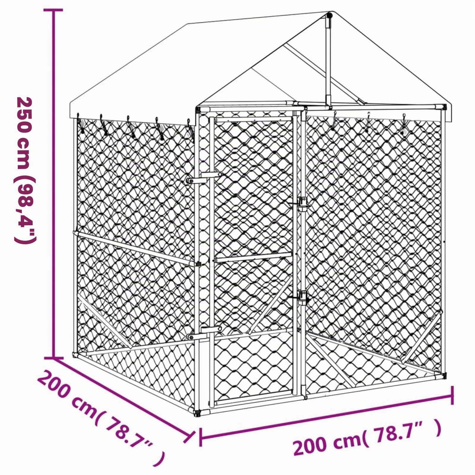 IKAYAA Recinto per Cani Gabbia per Cani da Esterno Cuccia Cani da Esterno Tetto Box per Cani da Esterno Gabbia Cani in Acciaio Zincato-2 x 2 x 2.5 m
