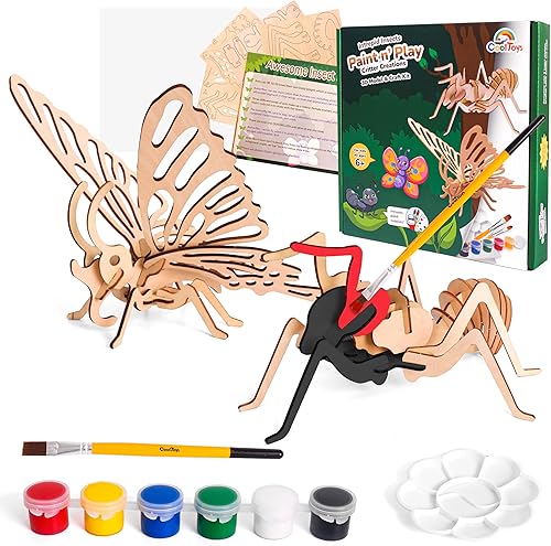 CoolToys Intrepid Insects Paint n' Play - Kit de modelado 3D y manualidades, educativos y divertidos modelos de madera 3D, juego de construcción y