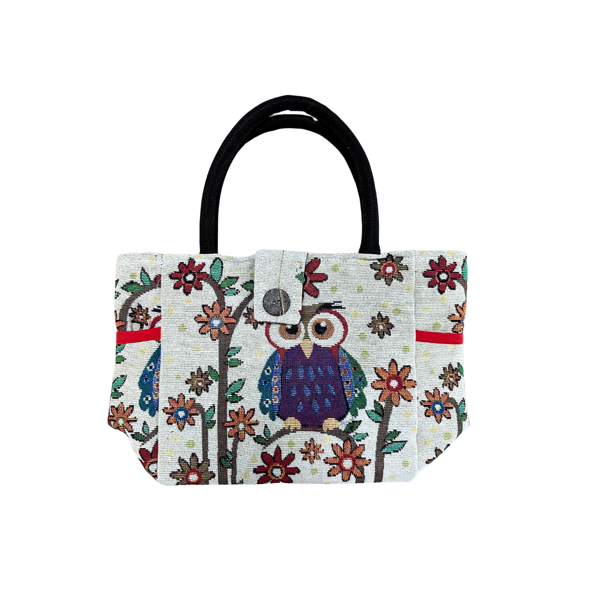 Floral Owl Print Canvas Tote Bag, Multicolor