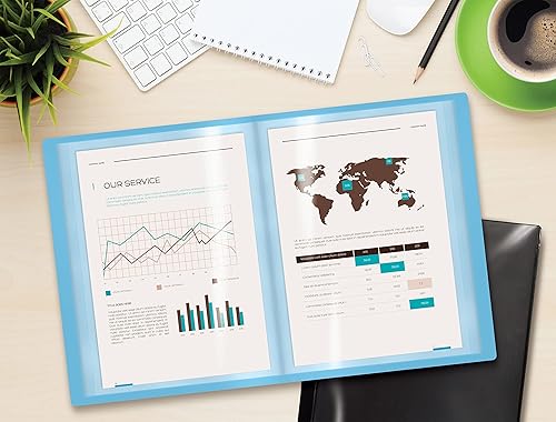 Vista 8 de Better Office Products Libro de presentación encuadernado con 12 bolsillos, colores surtidos, cubierta frontal transparente, 24 páginas protectoras