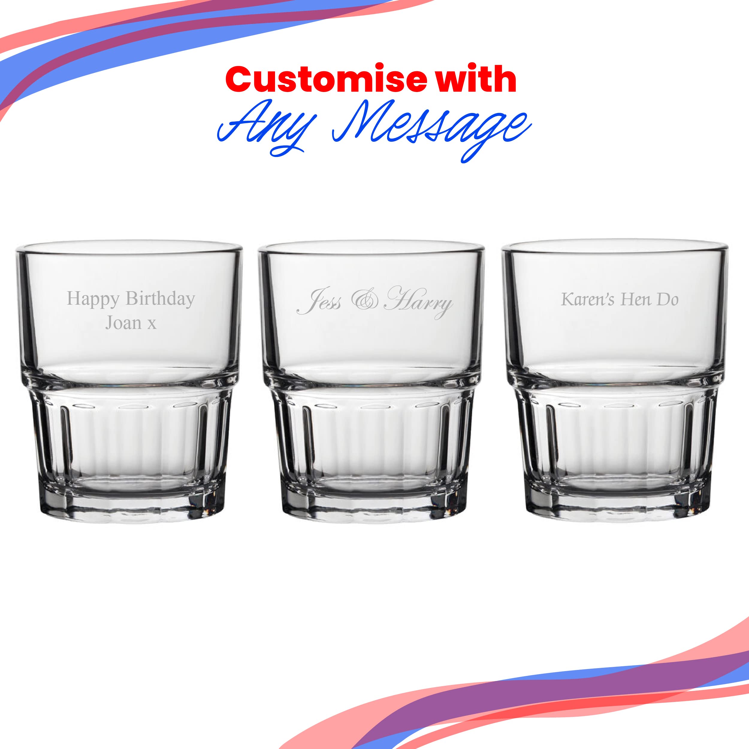 Verre empilable personnalisable de 170 ml, n'importe quel message, pour toutes les occasions telles que les anniversaires, mariages, Noël, Pâques, remise de diplôme, gravé au Royaume-Uni