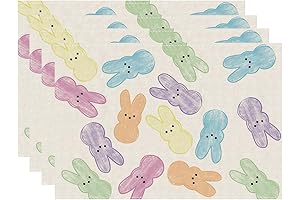 PARTY BUZZ Colorful Bunny Peeps Easter Placemats Set of 4 Easter Holiday Table Mats