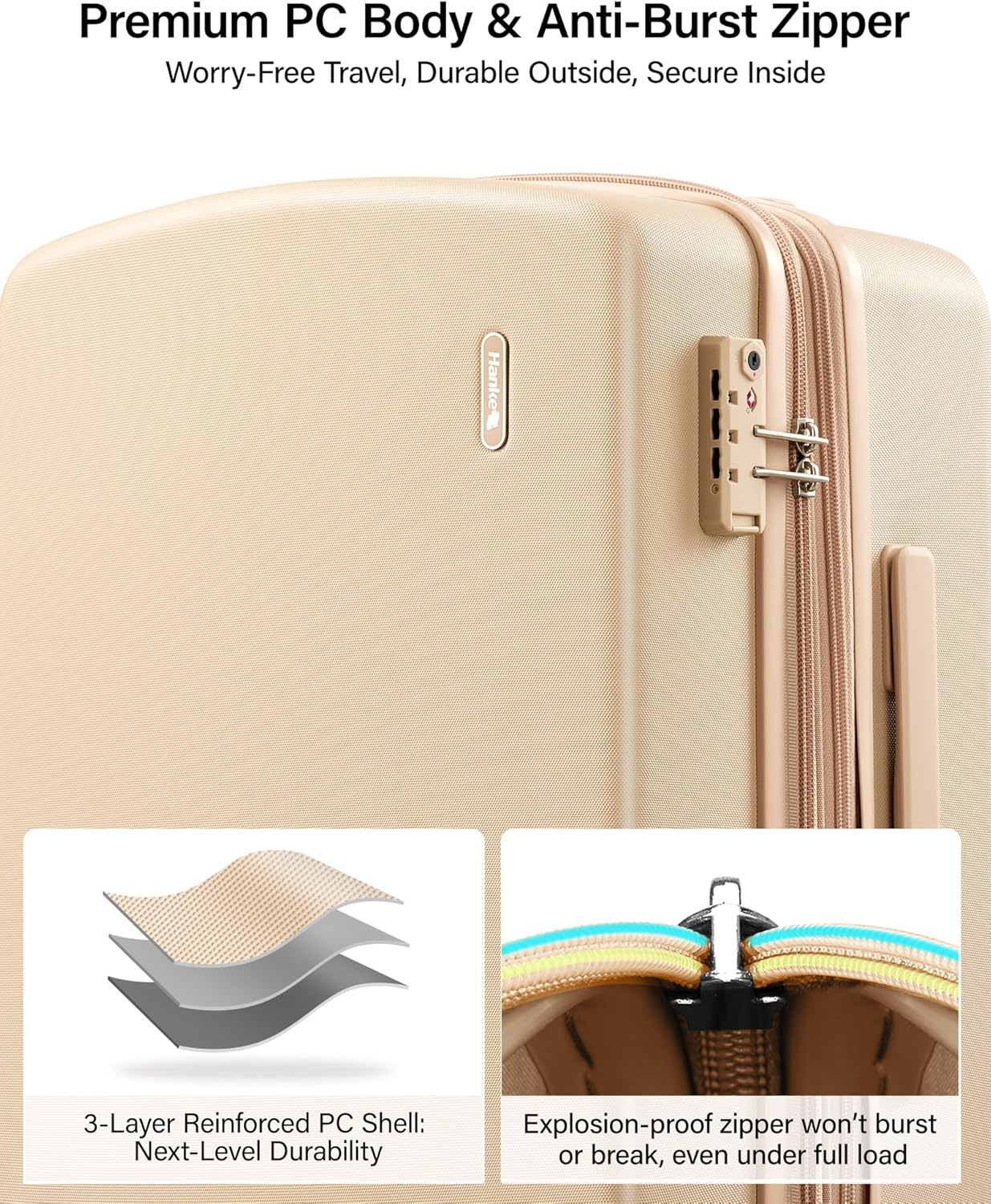 Hanke Expandable Carry On Luggage 22x14x9 Airline Approved, 20 Inch Hard Shell Suitcases with Wheels, Lightweight Travel Luggage Carry On Suitcase for Woman & Men with Tsa Lock(Cuba Sand)