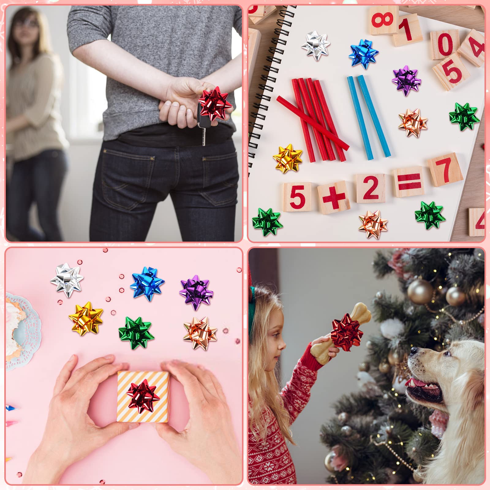 100 Fiocchi Regalo Metallici Autoadesivi - Stelline Blu 2.5x2.5 Cm Per Decorazioni Natalizie E Feste - Foto 3