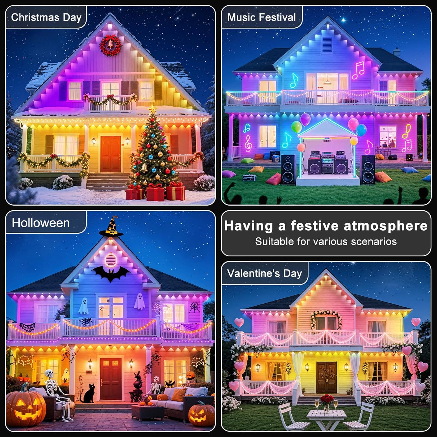 60m Permanente Außenbeleuchtung, RGBIC LED Lichterkette Weihnachtsbeleuchtung Aussen App und Fernbedienung, 250 Szenenmodi, Musik Sync + Timer, IP67 Wasserdicht für Weihnachtsdeko Dach Garten Täglich
