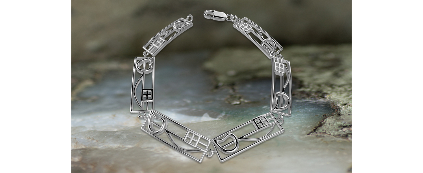 Bracelet Jonc En Argent 925 Style Art Déco Ouvrant - Charles Rennie Macintosh - 62x50mm