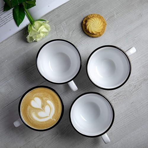 Miniatura 5 de City to Cottage Taza y platillo de café capuchino de cerámica grande de lunares blancos y negros hechos a mano de 12 onzas / 11.8 fl oz, regalo de