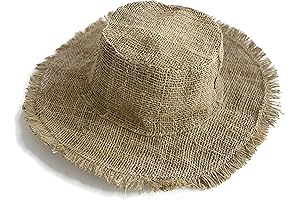 Hemp Sun Hat Wired Wide Brim Farmer Hat with Frayed Edges, Raw...