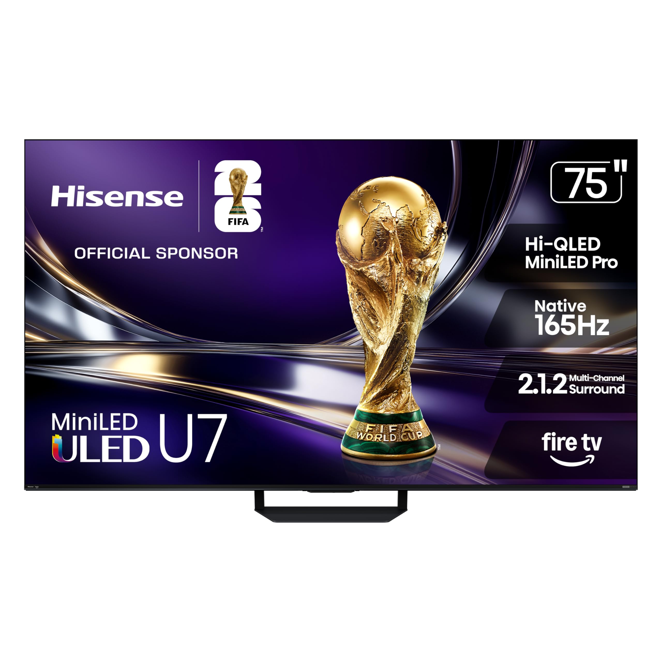 Hisense 75" U7 Mini-LED ULED 4K UHD Best Premium Gaming Smart Fire TV (75U7SF, 2026 New) - Hi-QLED, Native 165Hz, VRR 330, HDR10+, Dolby Vision IQ · Atmos, IMAX Enhanced, Anti-Reflection, 2.1.2 Ch