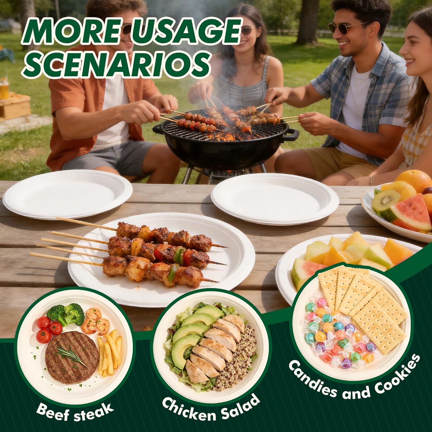 10 Inch 125 Count Compostable Heavy-Duty Round Paper Plates, Disposable Biodegradable Natural Sugarcane Fiber Paper Plates, Microwavable White Plates