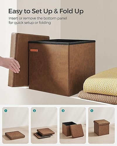 Miniatura 34 de SONGMICS cubo de almacenamiento de piel sintética, asiento, 15 pulgadas, Madera, Negro Negro -,Marrón,Gris-oscuro,Camel marrón,Marrón café,Crema