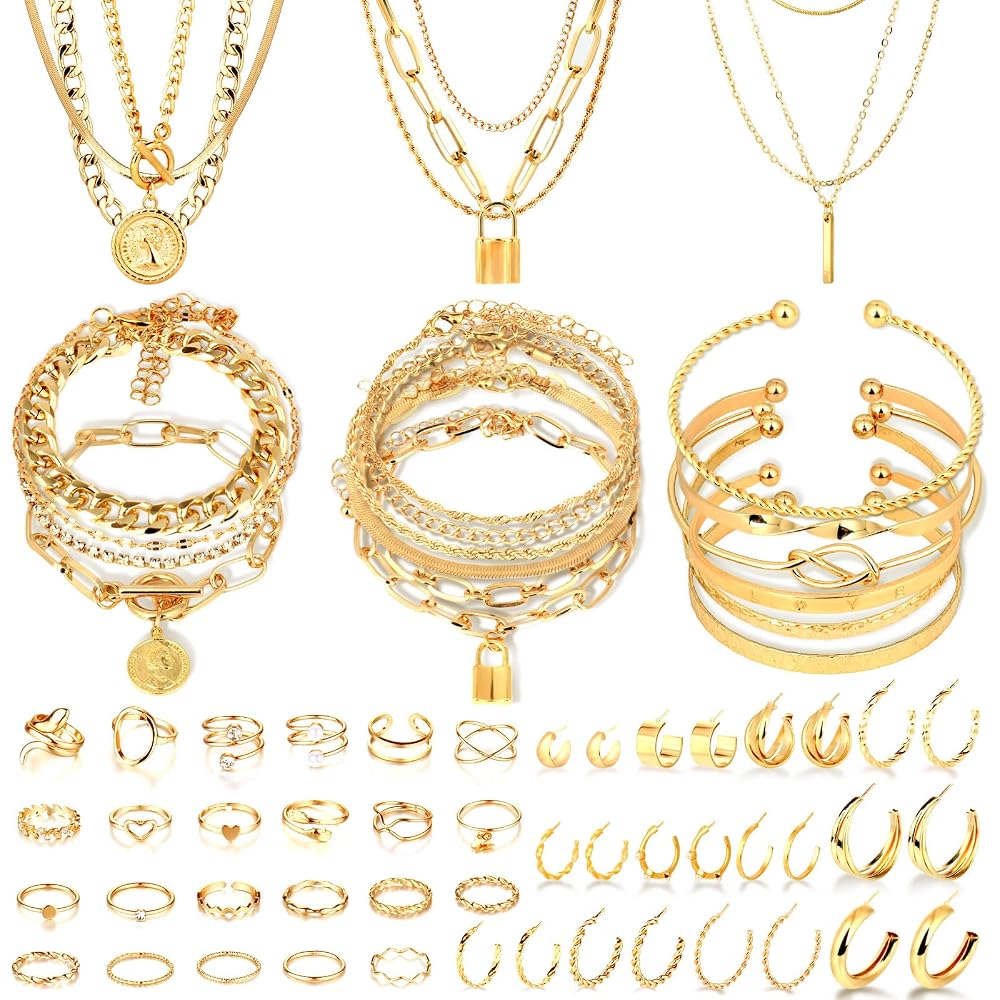 CHICUTIE Gold Jewelry Set For Women,14k Gold Plated Multi Layer Necklaces