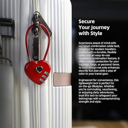 Miniatura 6 de Candado de combinación pequeña, cerraduras de cable con combinación, lindo candado con número, bloqueo de cable combinado para equipaje, maleta,