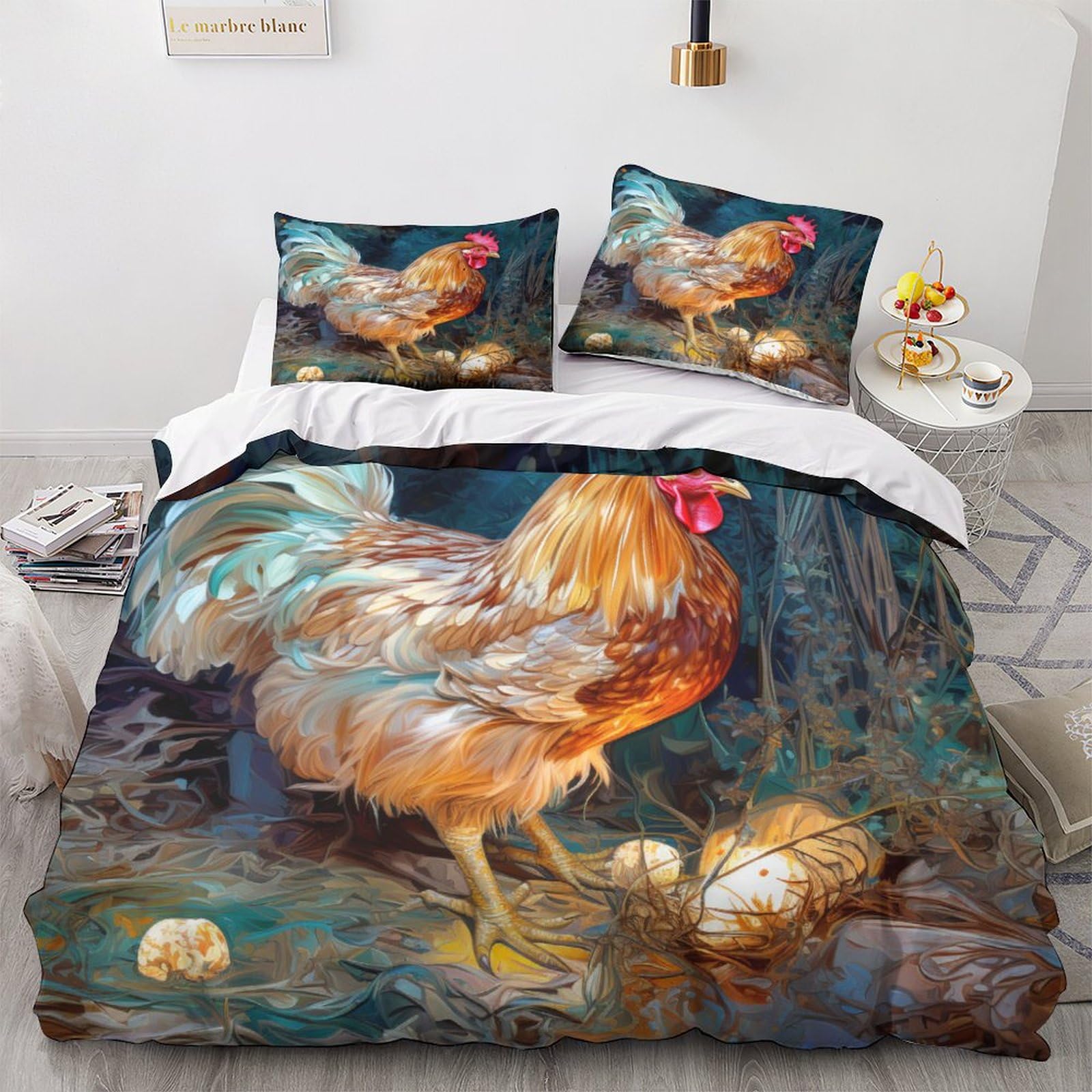 CKSEKD The Hen Bedding Set Soft Microfiber Animals Set Copripiumino Con Amore Set Di Biancheria Da Letto Confortevole Biancheria Da Letto Finezza Duvet Cover King(220x240cm