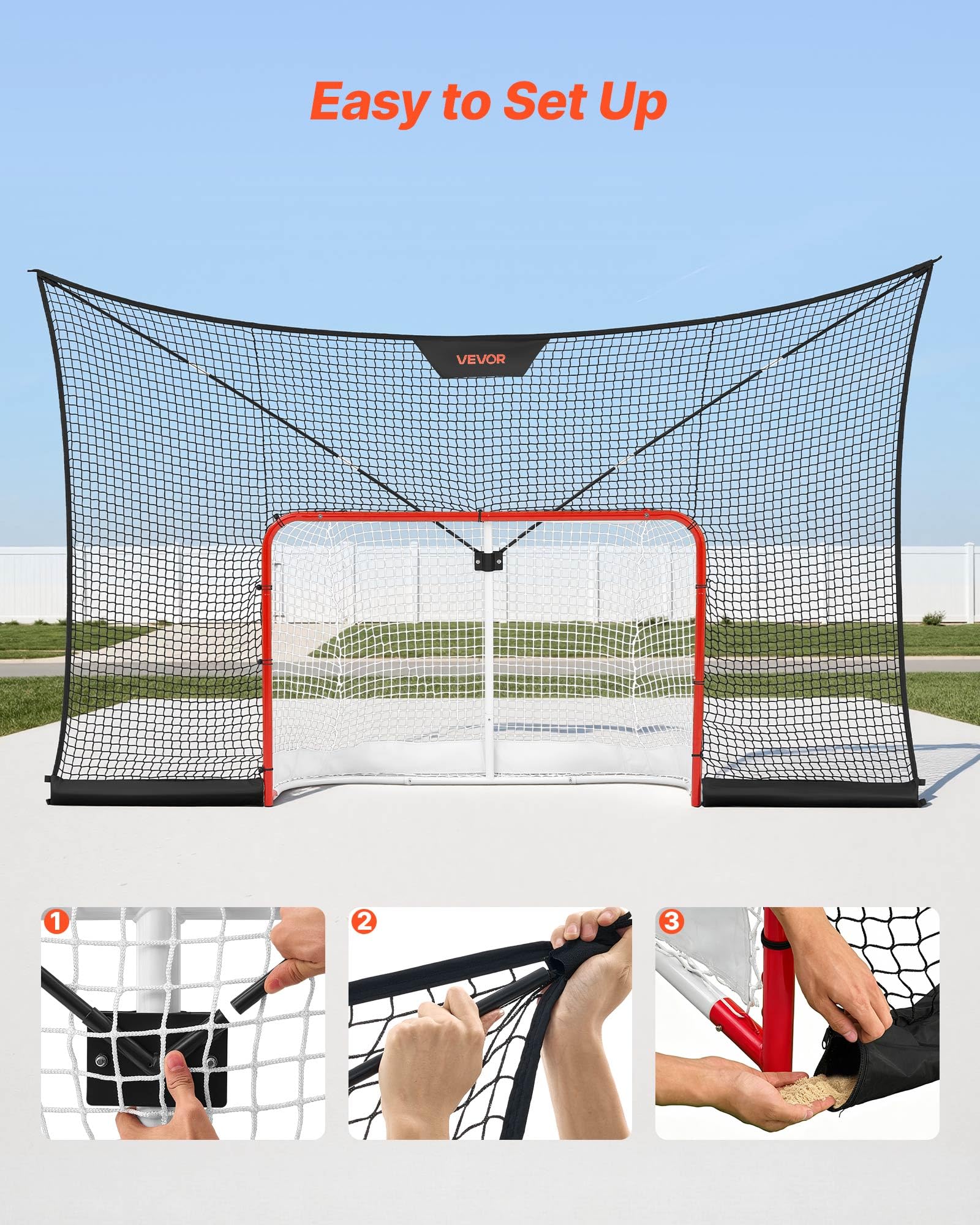 VEVOR Filet de Hockey Arrière 366x213 cm Filet d'Arrêt pour But de Hockey, Équipement d'Entraînement pour Cour Aire de Jeux, Pas DE Cage, Écran Pare Palets Léger et Portable, Couverture Étendue