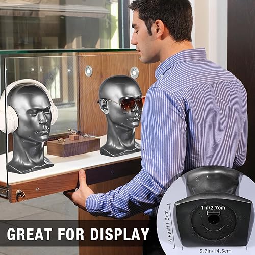 Miniatura 4 de Geetery 2 piezas de cabeza de maniquí masculina grande de PVC, modelo profesional de cabeza de hombre gris plateado, soporte de exhibición para