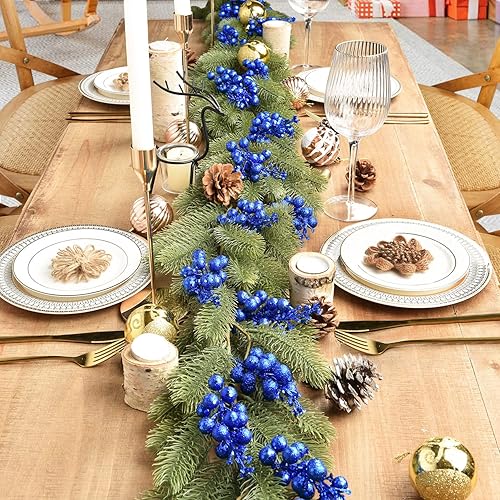 Miniatura 10 de DearHouse - Paquete de 14 tallos de bayas con purpurina para Navidad, artificiales, de 7.8 pulgadas, adornos para el árbol de Navidad, para hacer