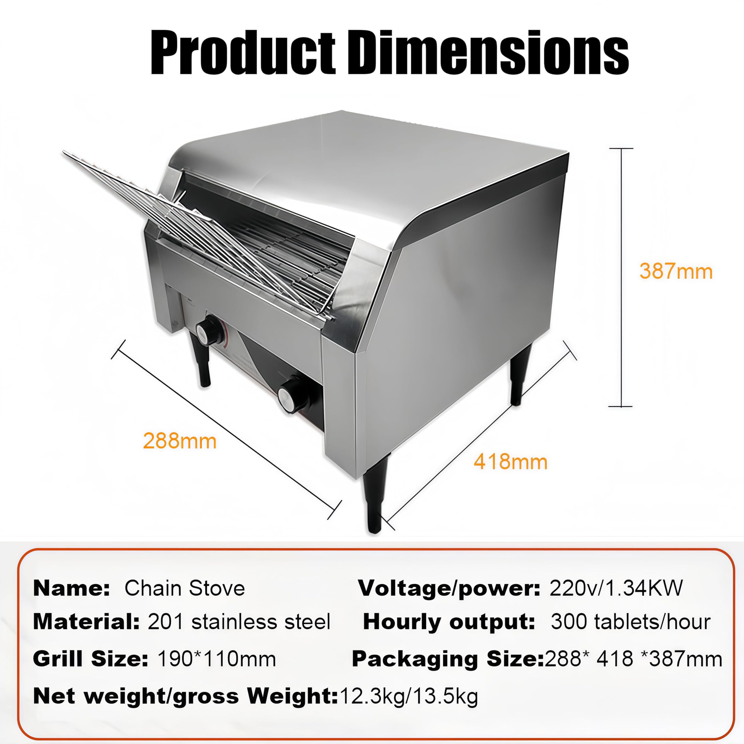 Tostapane Professionale A Nastro,Macchina per Il Pane elettrica 450/300/150 Fette/Ora,Forno Rotante in Acciaio Inox, Tostapane Elettrico da Banco per Bar,Hotel,Ristoranti E Colazione. 150